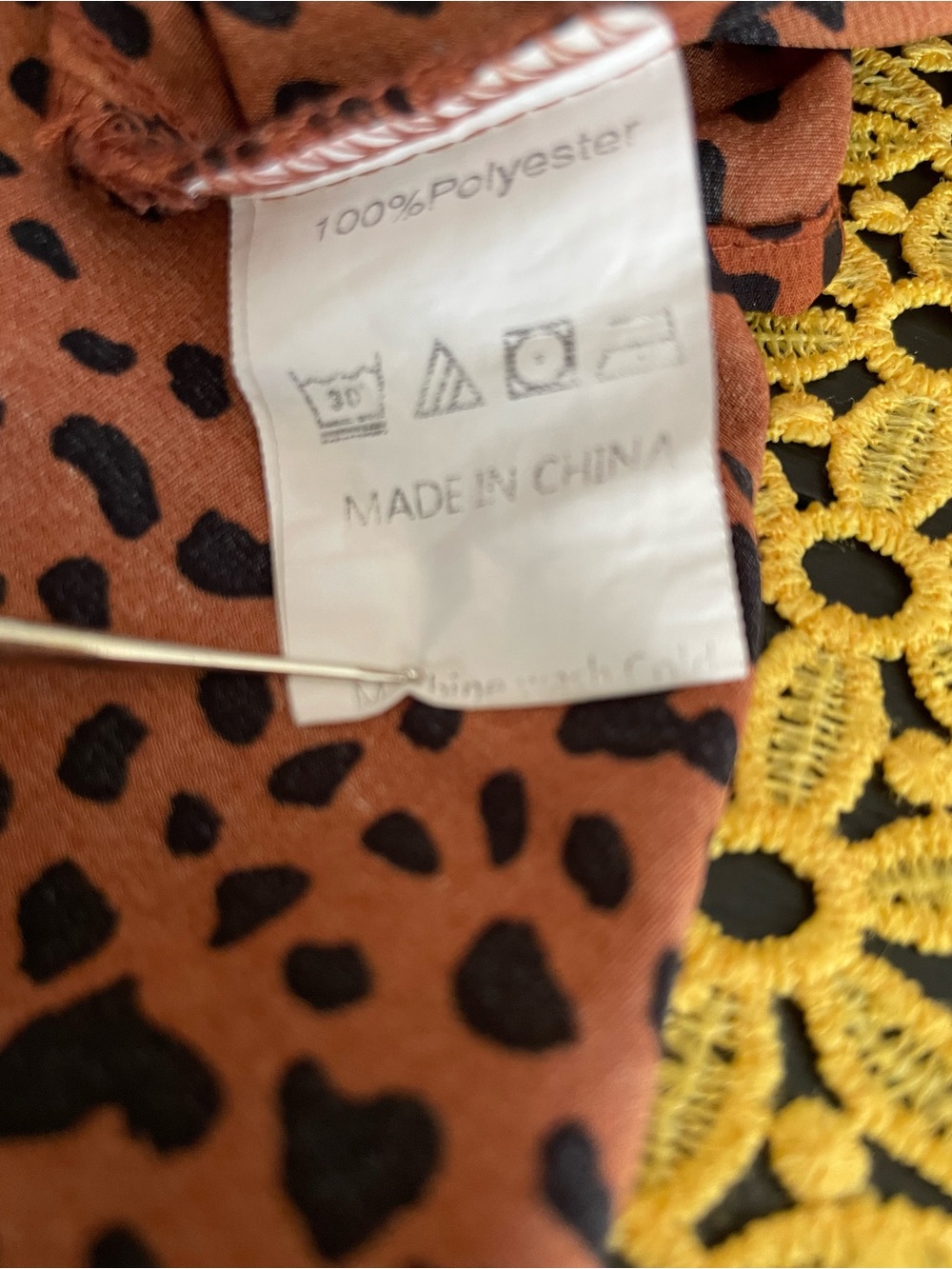 Rust-Colored Cheetah Print Ruffle Neck Blouse, Size L - Picture 7 of 8